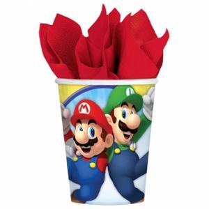 Super Mario thema drinkbekers - 24x - 266 ml - Kinderverjaardag feestartikelen - karton