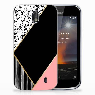 Nokia 1 | TPU Hoesje | Zwart Roze Vormen