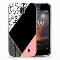 Nokia 1 | TPU Hoesje | Zwart Roze Vormen