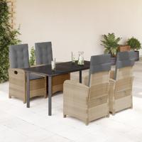 5-delige Tuinset met kussens poly rattan gemengd beige