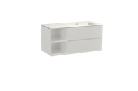 Storke Edge zwevend badmeubel 110 x 52 cm hoogglans wit met Mata asymmetrisch rechtse wastafel in solid surface mat wit