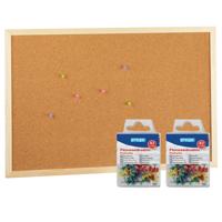 Prikbord 60 x 40 cm - met 80x stuks grote punaises - Kinderkamer - keuken - prikborden