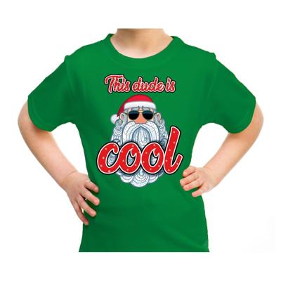 Foute kersttrui shirt - This dude is cool - met stoere Santa - groen - voor kinderen - kerstkleding