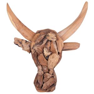 Beliani BULL HEAD - Wandfiguur-Lichte houtkleur-Teakhout