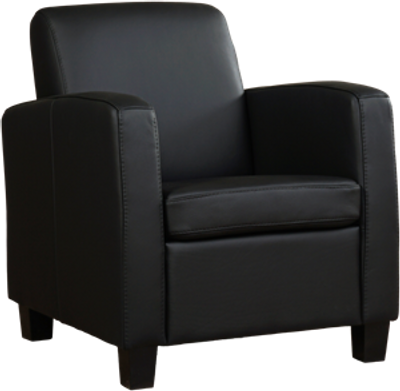 Zwarte leren landelijke fauteuil Joy - poot hout bruin - Hermes Leer Nero (zwart leer)