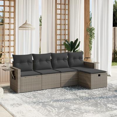 5-delige Loungeset met kussens poly rattan grijs