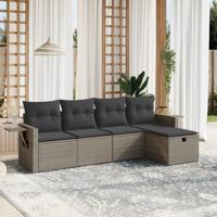 5-delige Loungeset met kussens poly rattan grijs