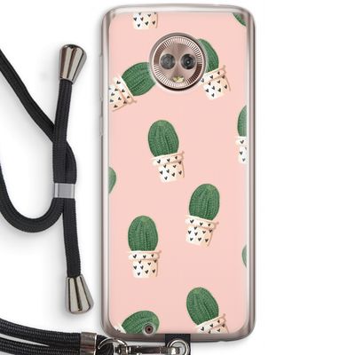 Cactusprint roze: Motorola Moto G6 Transparant Hoesje met koord