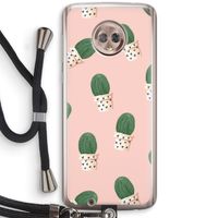 Cactusprint roze: Motorola Moto G6 Transparant Hoesje met koord
