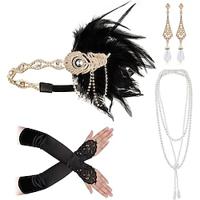 Vintage Jaren 1920 Gatsby Jaren '20 flapper hoofdband Accessoireset Ketting Oorbel Charleston Dames Veer Modieus Maskerade Festival Handschoenen Lightinthebox