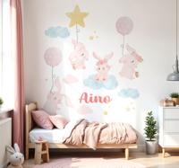 Roze ballonnen met konijntjes muursticker kinderkamer