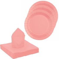 Feest/verjaardag servies set 10x gebaksbordjes/25x servetten - roze - karton