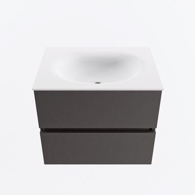 MONDIAZ VICA 60cm badmeubel onderkast Dark Grey 2 lades. Wastafel MOON midden zonder kraangat, kleur Talc.