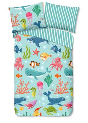 Good Morning Dekbedovertrek "zeedieren" - Aqua - (140x200 cm) - Katoen Good Morning Dekbedovertrek "zeedieren" - Aqua - (140x200 cm) - Katoen