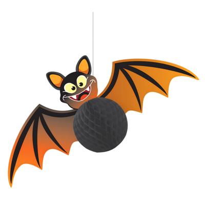 Hangdecoratie Vleermuis - 30 cm - zwart/oranje - papier - halloween - feest Hangdecoratie Vleermuis - 30 cm - zwart/oranje - papier - halloween - feest