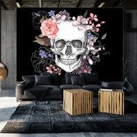 Zelfklevend fotobehang - Schedel en bloemen, 8 maten, premium print - thumbnail