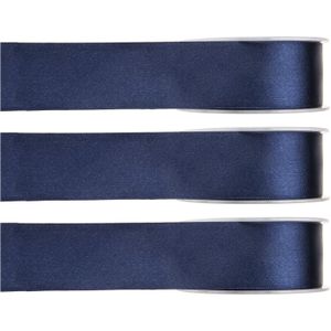 3x Hobby/decoratie navyblauwe satijnen sierlinten 1,5 cm/15 mm x 25 meter