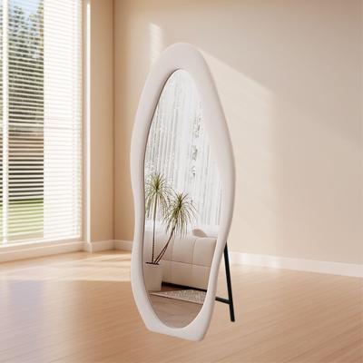 LoXa Passpiegel Velanto Crème - 160x60 cm - Alleen Staand - Velvet Frame - HD Glas - Luxe Volledige Lichaam Spiegel