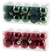Kleine kunststof kerstballen 40x stuks set 3 cm in donkerrood en groen - Kerstbal - thumbnail