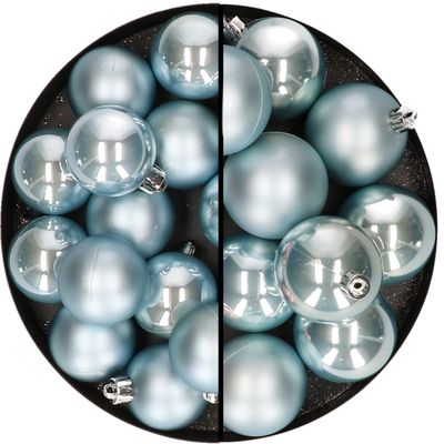 28x stuks kunststof kerstballen lichtblauw 4 en 6 cm