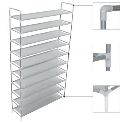 VidaXL Schoenenrek met 10 schappen metaal en nonwoven stof zilverkleur