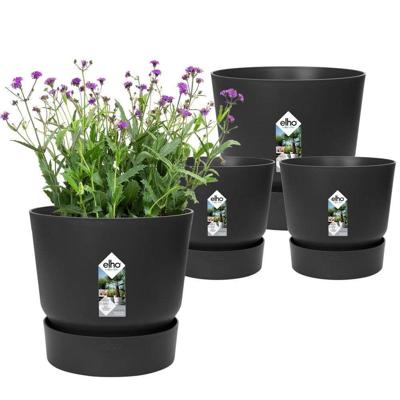 ELHO Set van 2 ronde bloempotten Greenville - Ø14xH13,4 cm en Ø16xH15,3 cm - 7 L - Zwart