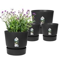 ELHO Set van 2 ronde bloempotten Greenville - Ø14xH13,4 cm en Ø16xH15,3 cm - 7 L - Zwart