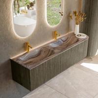 Badmeubel Mondiaz Kurve-Dlux | 165 cm | Meubelkleur Shadow | Wastafelkleur Sombra | Solid surface | Dubbel / Links spoelbak | 2 kraangaten