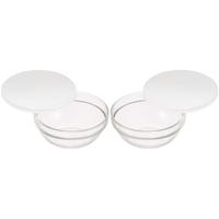 Glazen schaal/kom met deksel - 2x - dia 20 cm - Sla/salade serveren - Schalen/kommen van glas