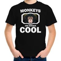 Dieren leuke chimpansee t-shirt zwart kinderen - monkeys are cool shirt jongens en meisjes - thumbnail