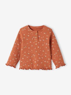 T-shirt van ribtricot baby lange mouwen roest