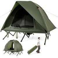 Veldbed met Tent voor 2 Personen Campingbed met Regenschutz & 2 Netdeuren & Rol Tas