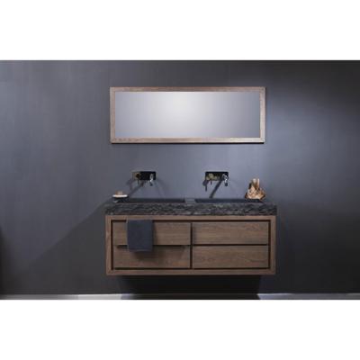 Forzalaqua Palermo Doppio Wastafel 140.5x51.5x9 cm 2 wasbakken Graniet Gezoet Gekapt Antraciet 0 krgaten Forzalaqua