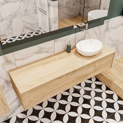 Mondiaz Lush Barco badmeubel Washed oak 150 cm 1 lade mdf 1 waskom rechts zonder kraangat