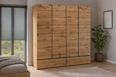 Home365 Kledingkast Crotone - Eiken - 4-Deurs met Lades