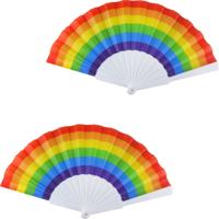 Regenboog Handwaaier - 2x - Pride vlag - LHBTI - Spaanse Waaier - 14 x 23 cm