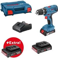 Bosch Professional GSR 18V-21 + 3 Batterijen GBA 18V 2.0Ah + Charger Gal 18V-20, geleverd in L-Case-0615990L8888888
