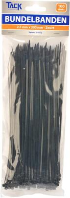 100 Tiewraps / bundelbandjes 2,5x200mm zwart PA66