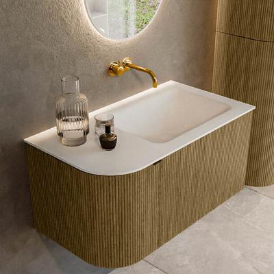Badmeubel Mondiaz Kurve | 85 cm cm | Meubelkleur Dusk | Wastafelkleur Talc | Solid surface | Wasbak rechter zijde spoelbak | Zonder kraangat(en)