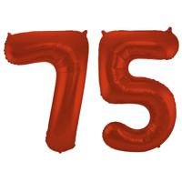 Folat Verjaardag Leeftijd folieballon - 75 jaar - rood - 86 cm - cijferballon groot