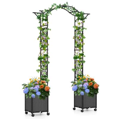 2 in 1 Rozenboog met Bloembak Tuinboog van Metaal & PP Spalier Klimboog Grijs
