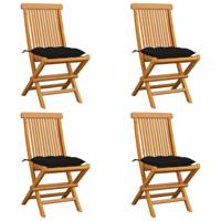 Tuinstoelen 4 st met zwarte kussens massief teakhout