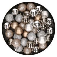 Set van 40x stuks kunststof kerstballen mix zilver en champagne 3 cm - Kerstbal - thumbnail