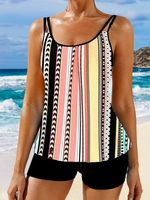 Casual Striped Printing Scoop Neck Tankini - thumbnail