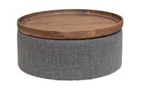 Tower Living Ronde Salontafel 'Ossana' Mangohout en stof, 80cm, kleur Grijs