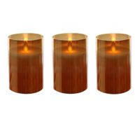 3x stuks luxe LED kaarsen/stompkaarsen in gouden glas 10 cm flakkerend