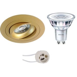 LED Spot Set - Pragmi Alpin Pro - GU10 Fitting - Inbouw Rond - Mat Goud - Kantelbaar - Ø92mm - Philips - CorePro 827 36D - 4.6W - Warm Wit 2700K