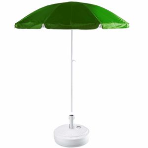 Groen strand/tuin basic parasol van nylon 200 cm + parasolvoet wit rotan