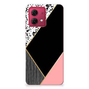 Motorola Moto G84 TPU Hoesje Zwart Roze Vormen