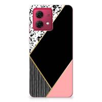 Motorola Moto G84 TPU Hoesje Zwart Roze Vormen - thumbnail